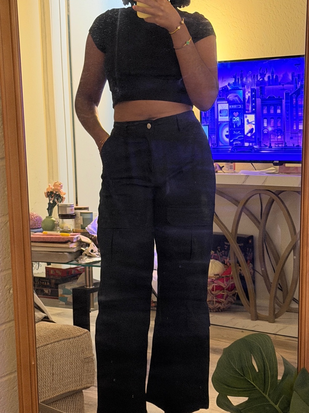 Forever 21 Black High-Waist Wide-Leg Cargo Pants